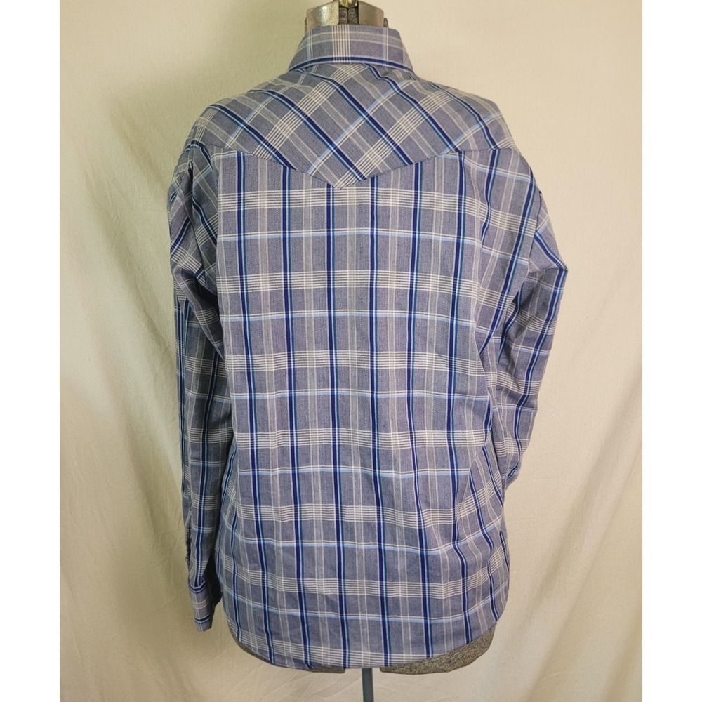 Vintage 70s Rancher Western Wear Mens Button Up Blue Plaid Pearl Snap Size L USA - Picture 6 of 13